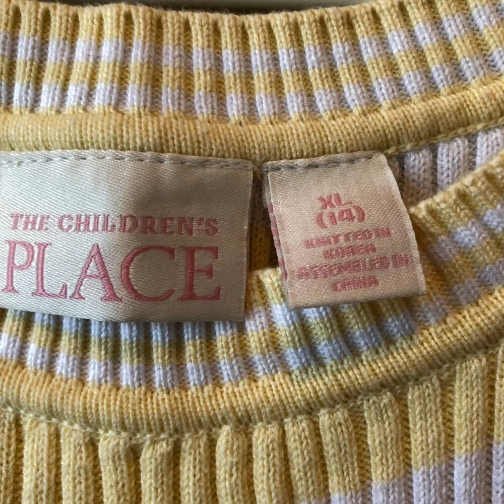 The Children's Place Girl's Ribbed Stripe Sleeveless T Shirt Yellow & White XL
